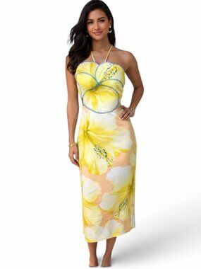 Farm Rio x Anthropologie Floral Printed Linen Blend Halter Midi Dress Sz S NWT